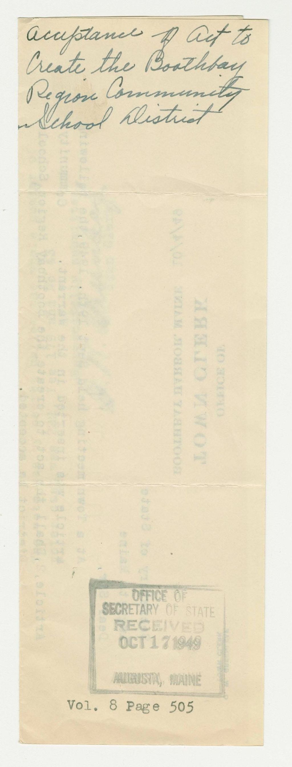 Miniature of Acceptance of Act to Create the Boothbay Region Community School District