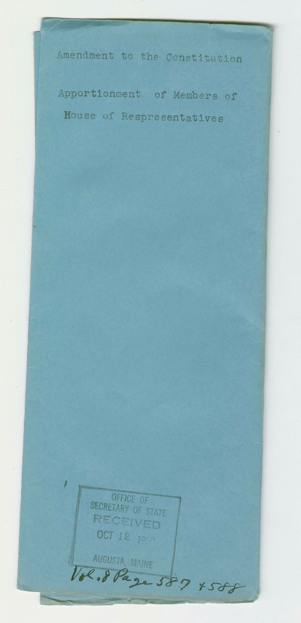 Miniature of Amendment to the Constitution- Apportionment of Members of House of Representatives