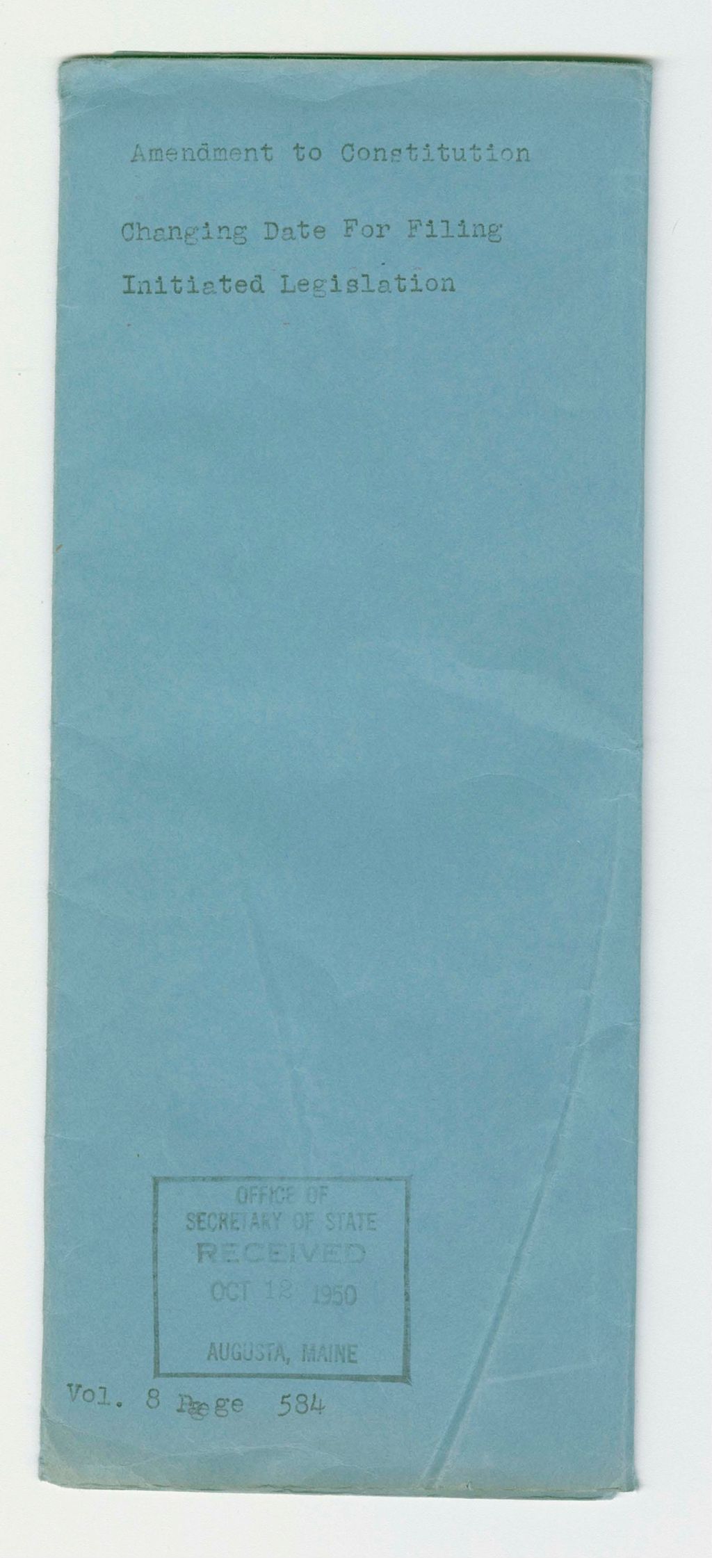 Miniature of Amendment to the Constitution-Changing Date for Filing Initiated Legislation