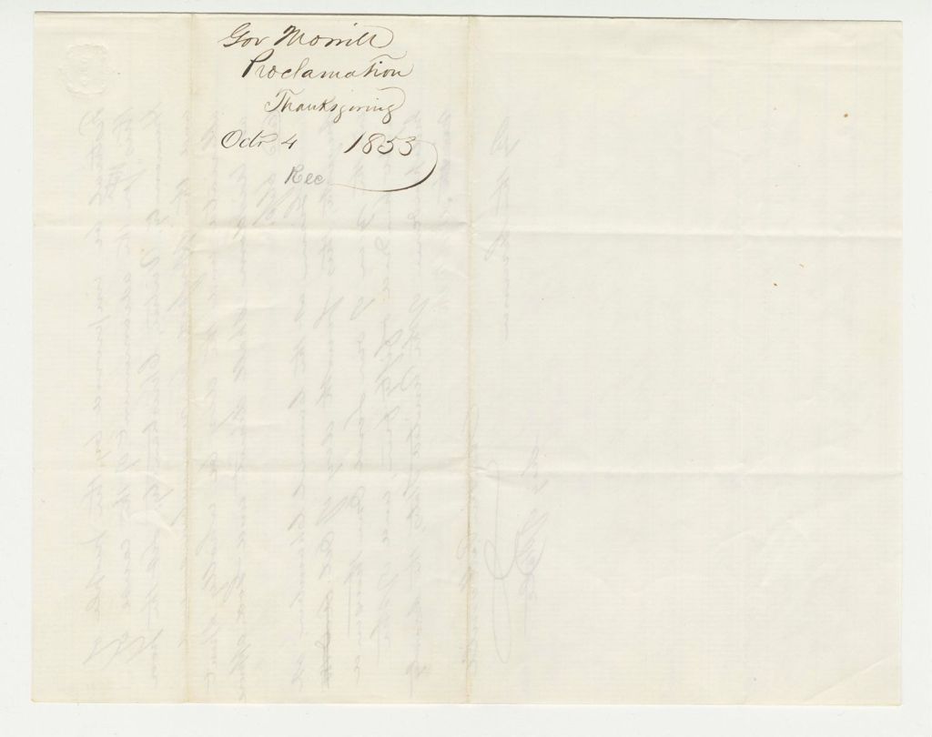 Miniature of Governor Morrill's Proclamation for a day of Public Thanksgiving