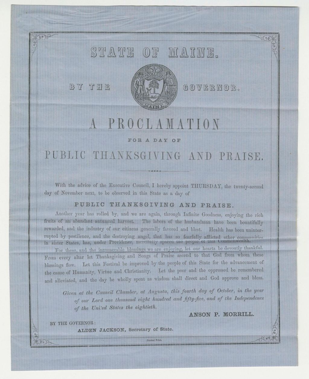 Miniature of Proclamation for a day of Public Thanksgiving and Praise