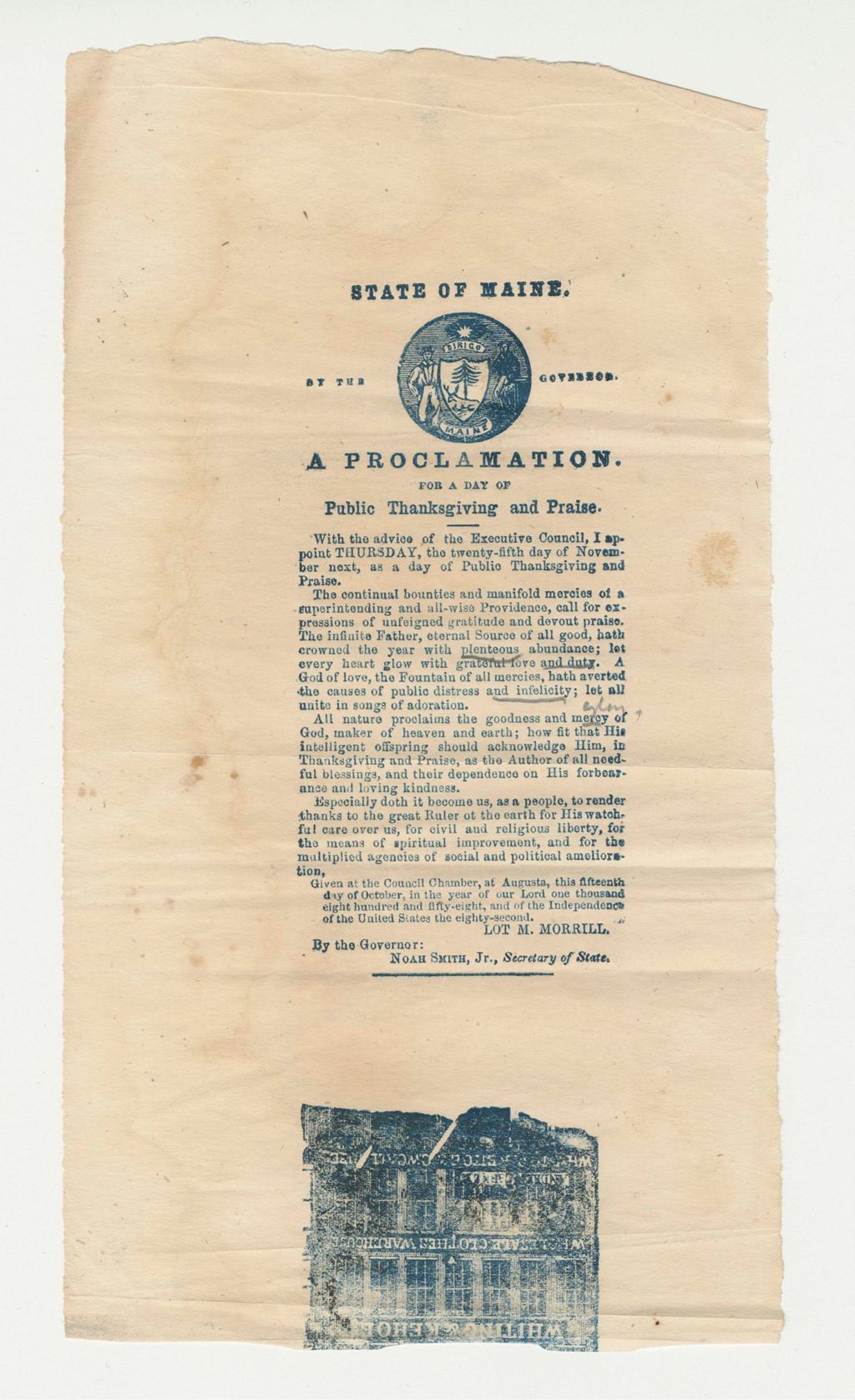 Miniature of Proclamation for a day of Public Thanksgiving and Praise