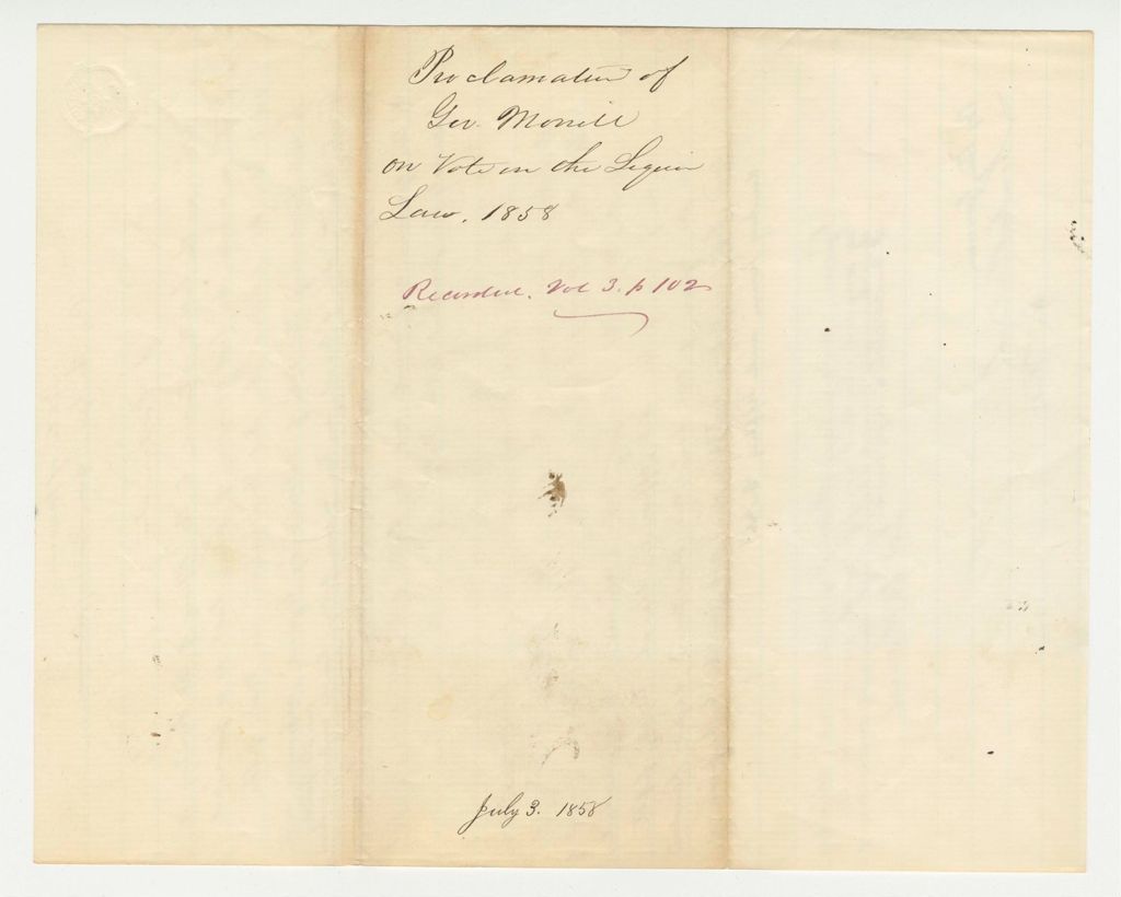 Miniature of Proclamation of Gov. Morrill on Vote on Liquor Law