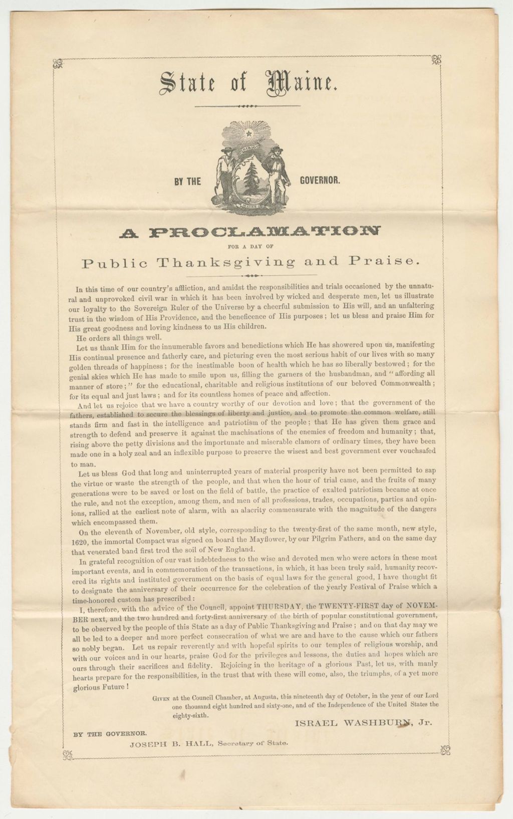 Miniature of Proclamation for a Day of Public Thanksgiving and Praise