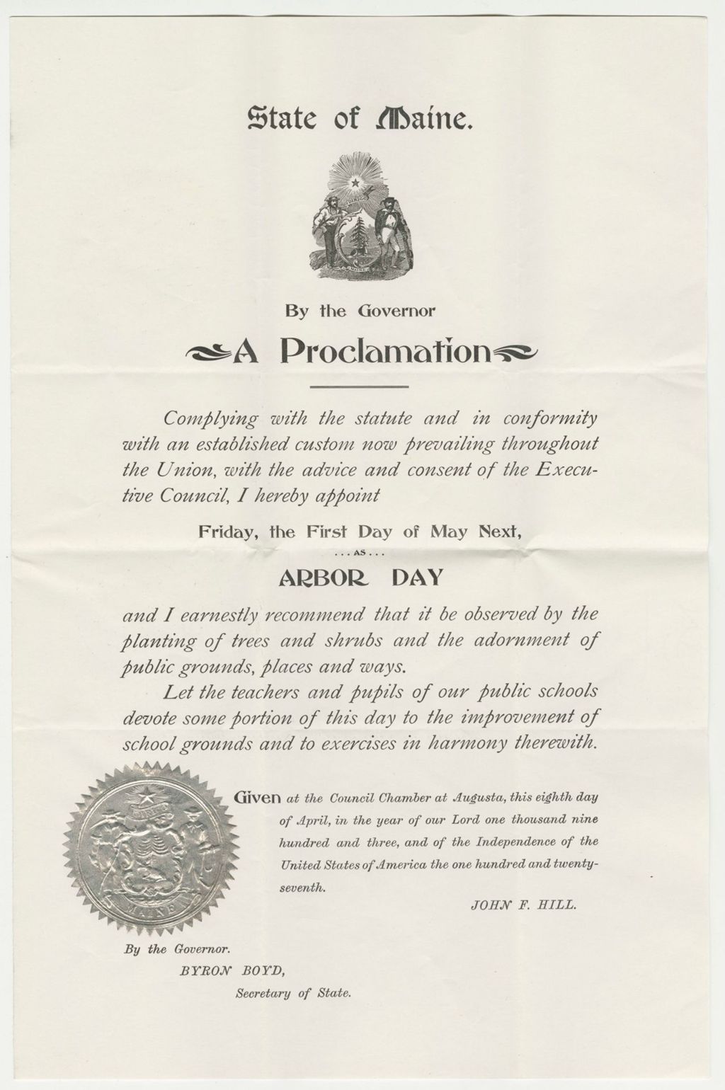 Miniature of Arbor Day Proclamation