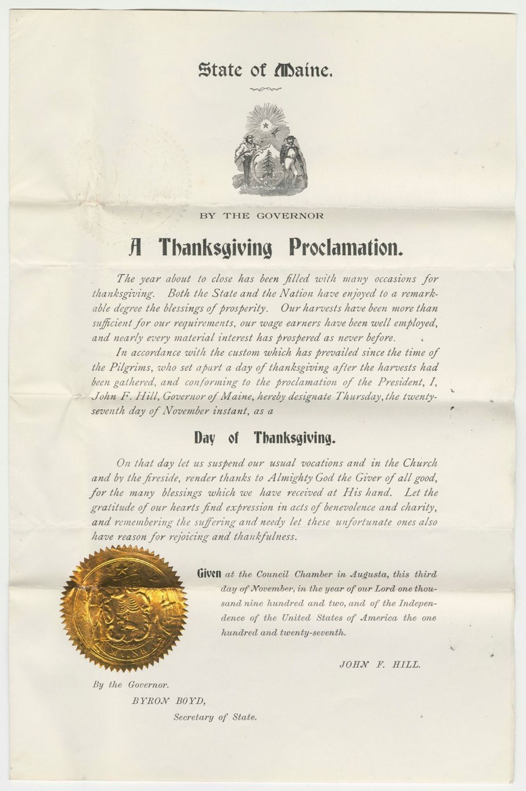 Miniature of Proclamation for a Day of Thanksgiving