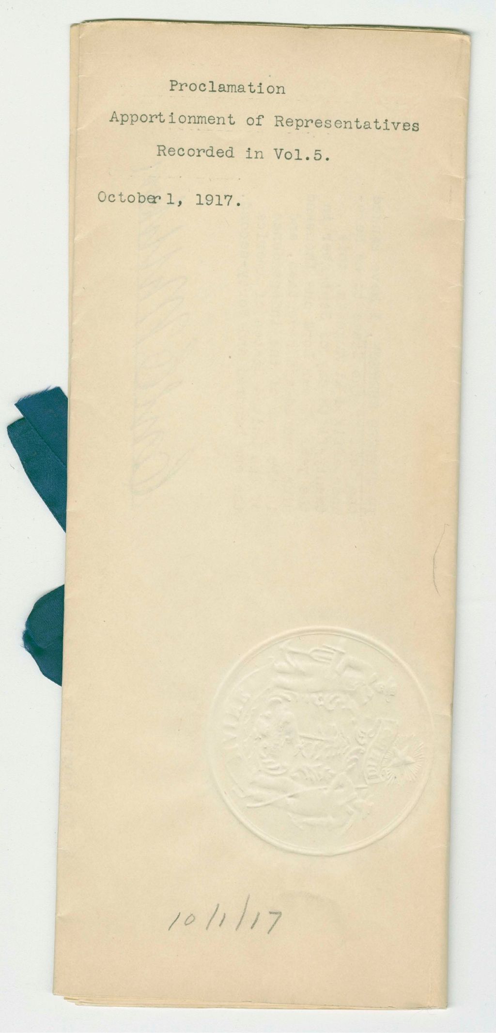 Miniature of Proclamation Apportionment of Representatives