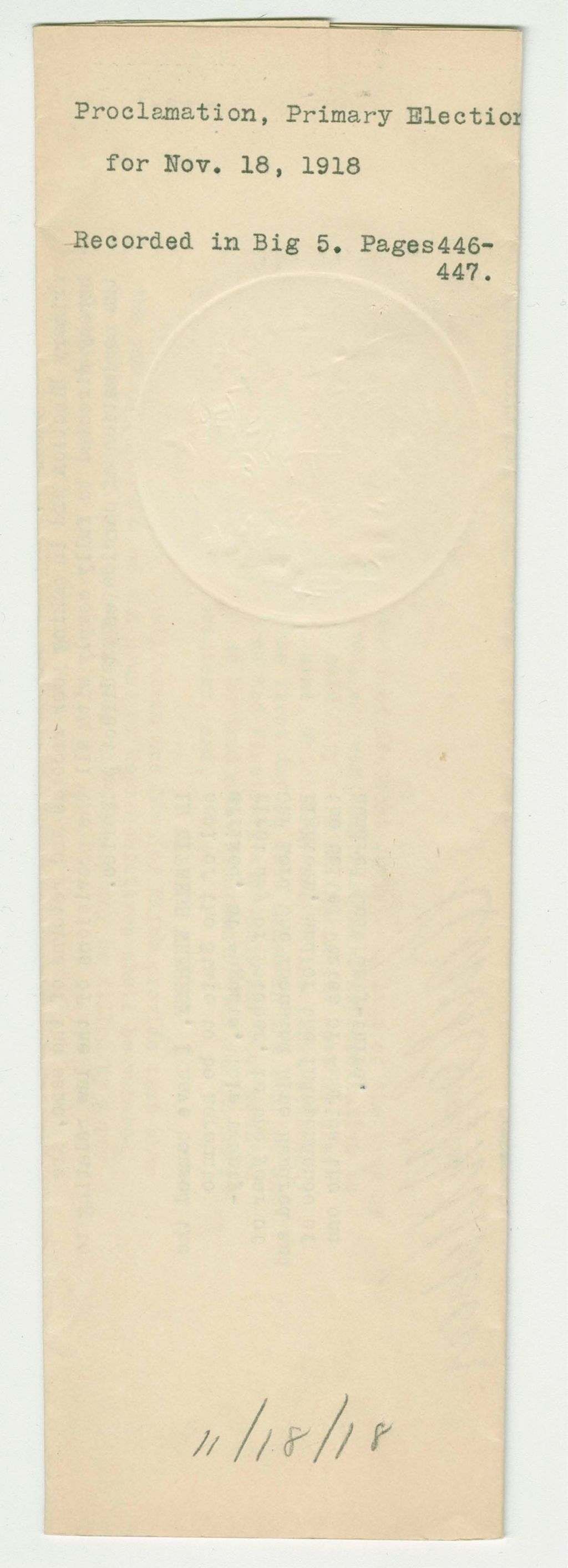 Miniature of Proclamation of Primary Election