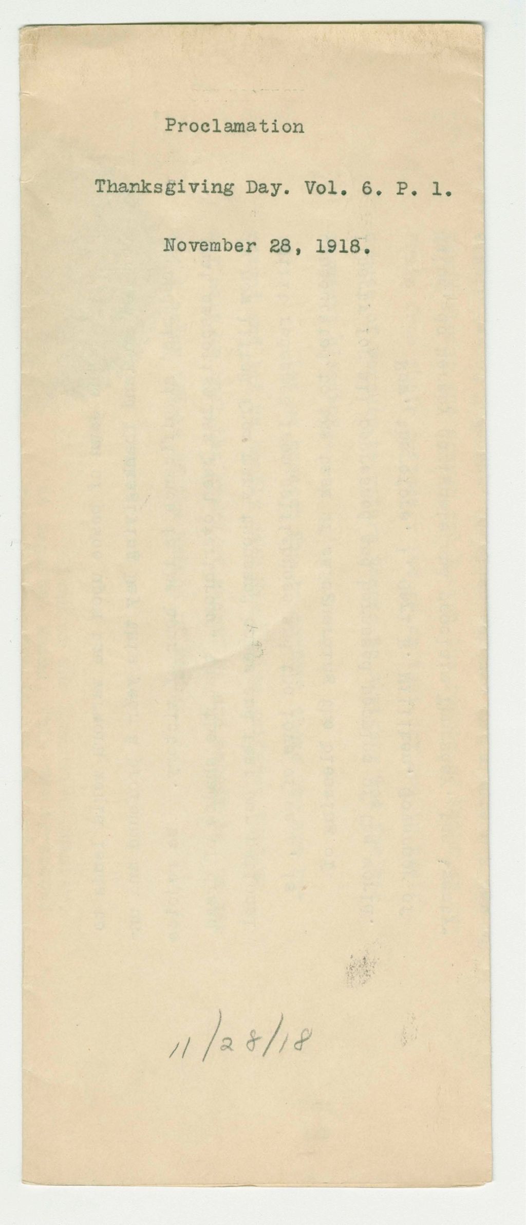 Miniature of 1918 Thanksgiving Proclamation