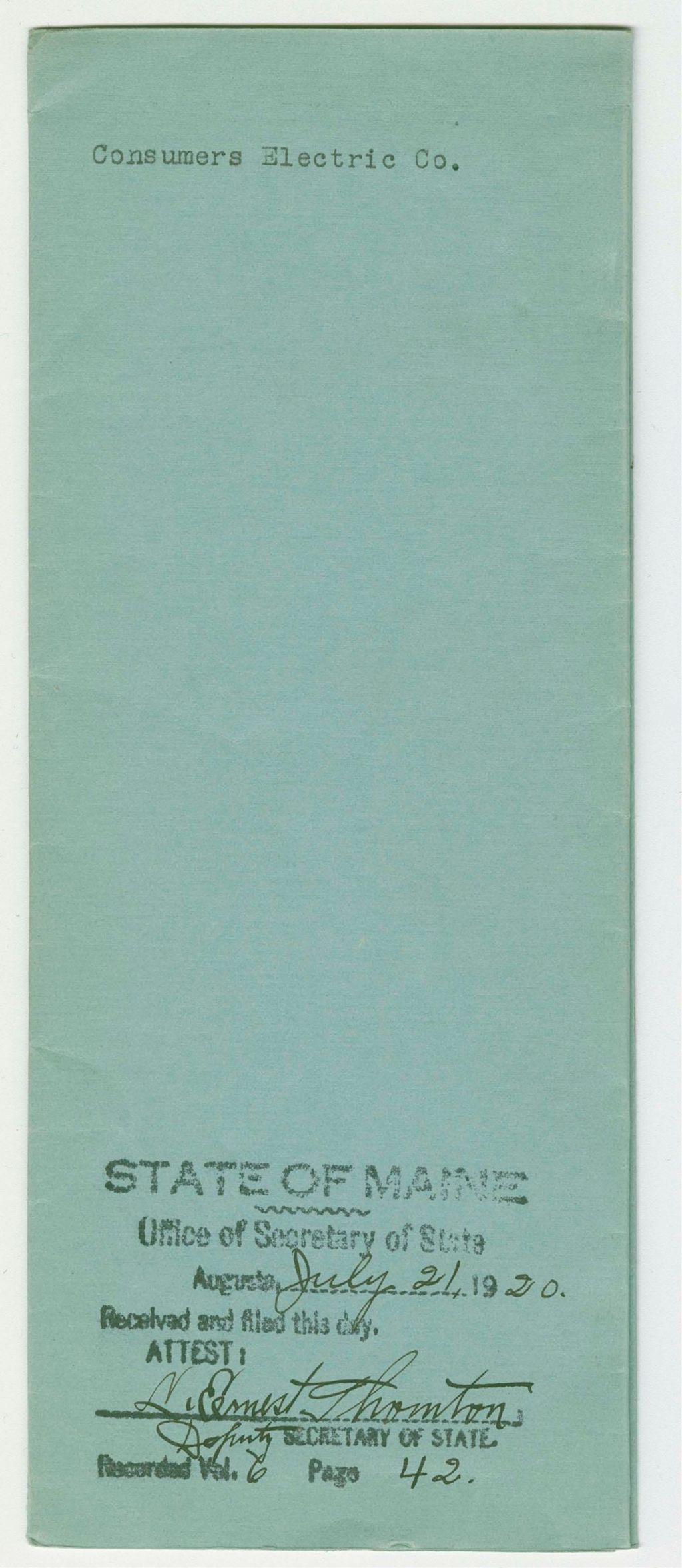 Miniature of Increase of Capital Stock of the Consumers Electric Company of Brownfield