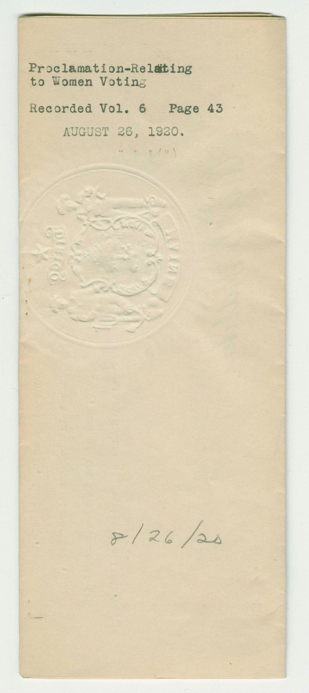 Miniature of Proclamation Relating to Women Voting
