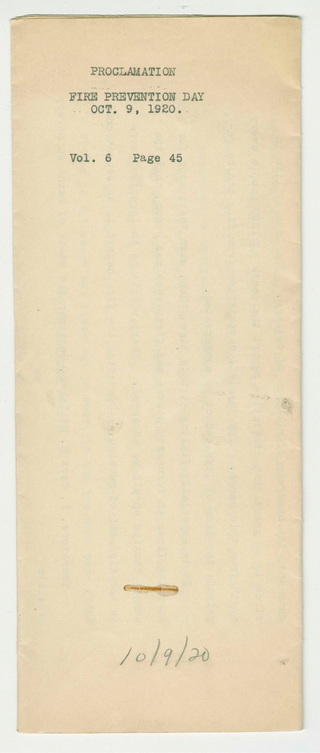 Miniature of 1920 Fire Prevention Day Proclamation