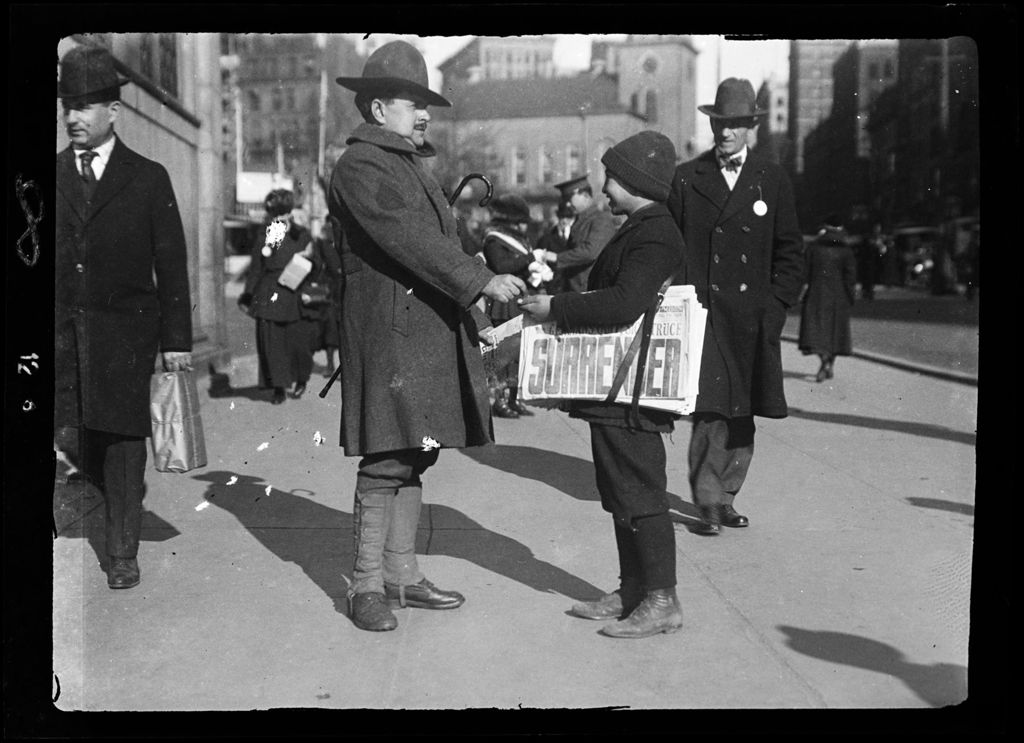 Miniature of Genre- Newsboy Boston Sells Papers To Solider
