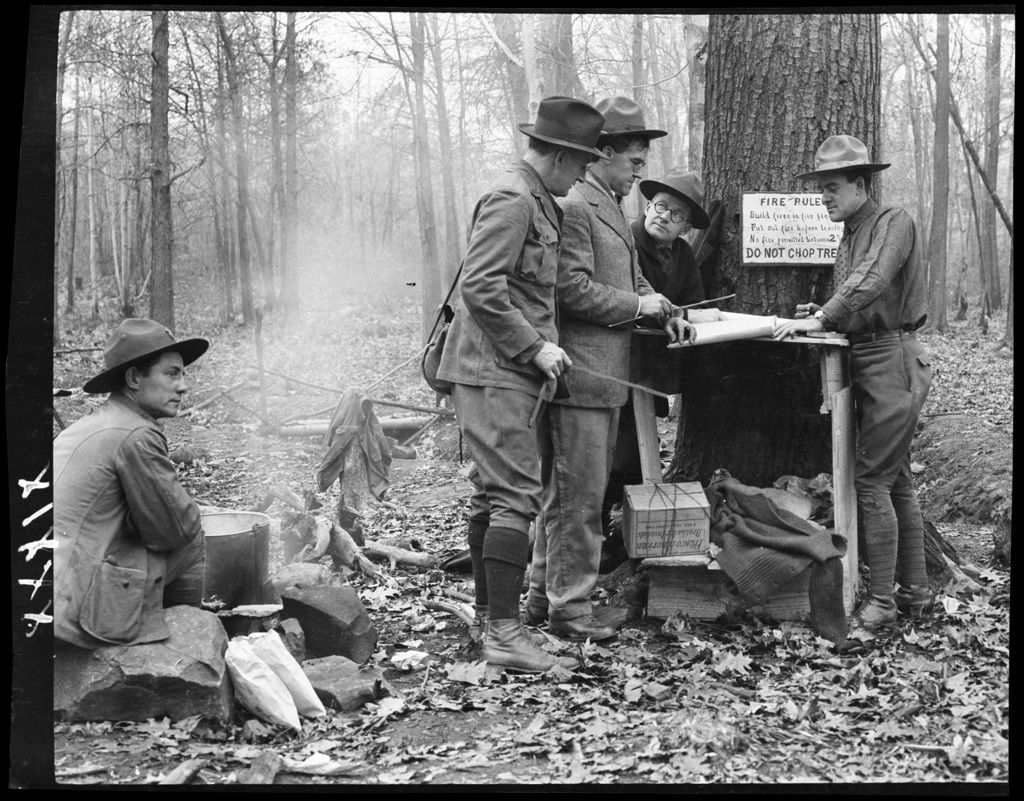 Miniature of Genre- Boy Scout Leaders Go Over Map Reading Fuld With Pointers