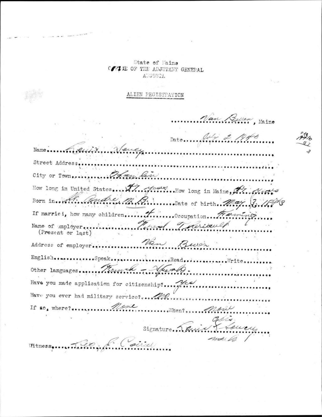 Miniature of Alien Registration- Soucy, Louis (Van Buren, Aroostook County)