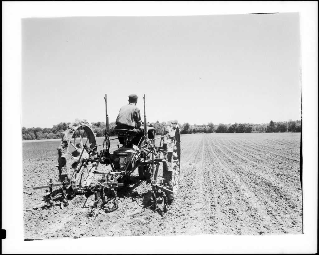 Miniature of Farmer On Old Metal Wheeled Tractor Plowing Large Field In Fryeburg