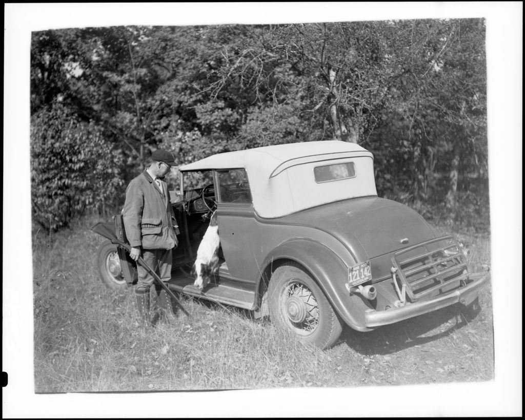 Miniature of Hunter Letting His Dog Out Of The Car, A Nice 30s Convertible