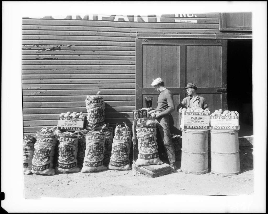 Miniature of Workers Weighing Out Bags Of "State Of Maine" Potatoes