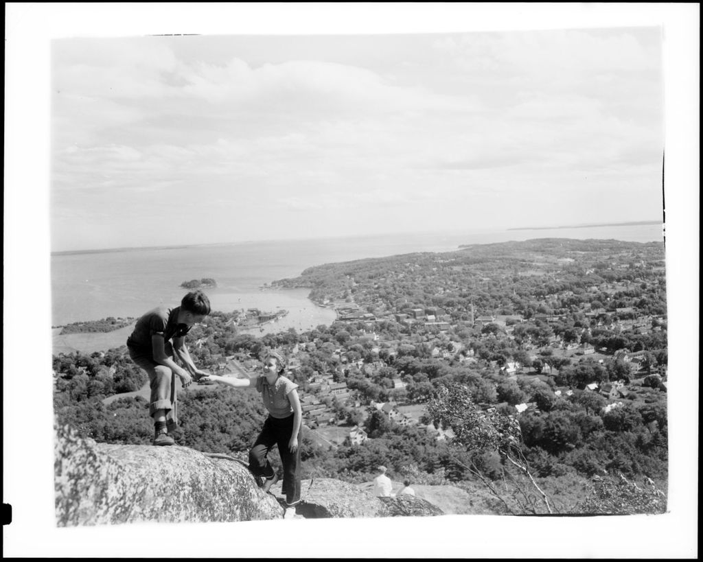 Miniature of People Climbing Mountain In Camden, Harbor In Background "Mount Battie"