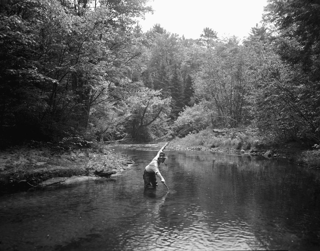 Miniature of Man Standing In Stream Netting Fish