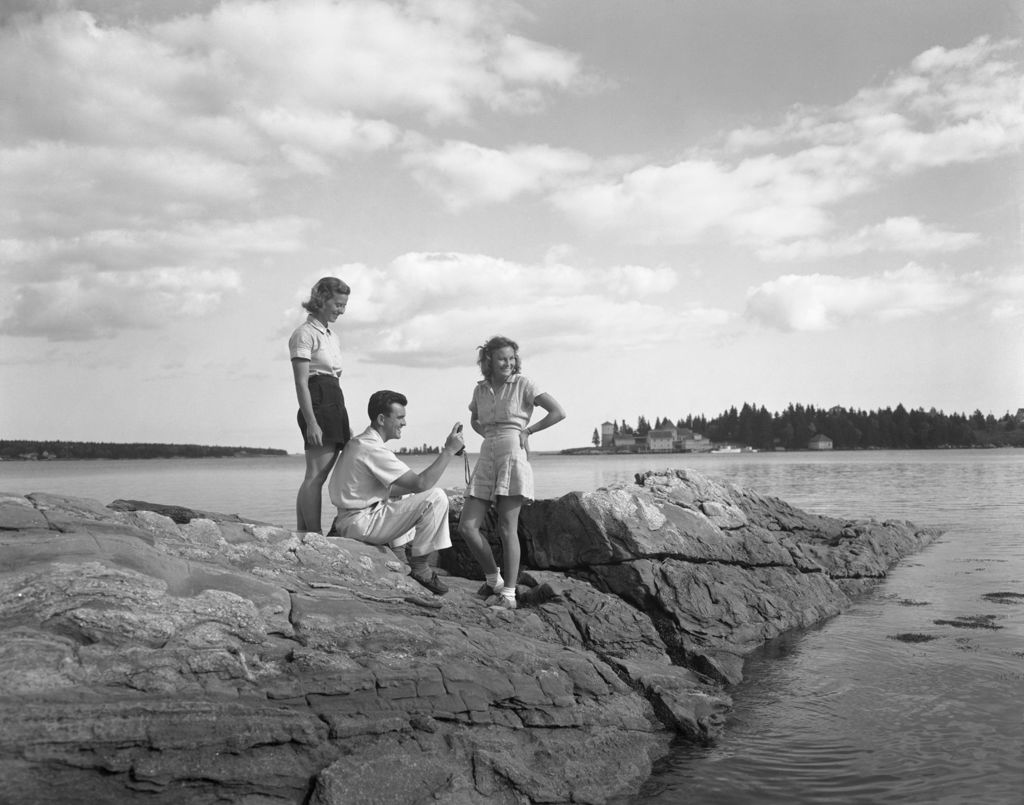 Miniature of People Enjoying A Day On The Shore At Boothbay Harbor