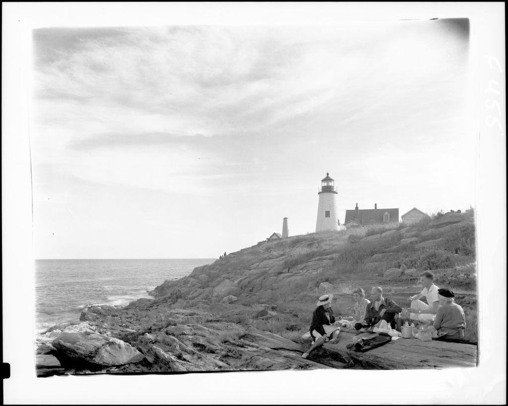 Miniature of Group Of People Picnicking On Ledges Below Lighthouse At Pemaquid