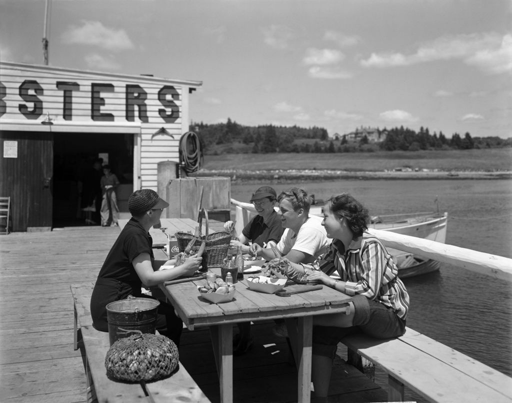 Miniature of Family Eating Steamed Lobsters At A Lobster Shack In Pemaquid At Gilbert's