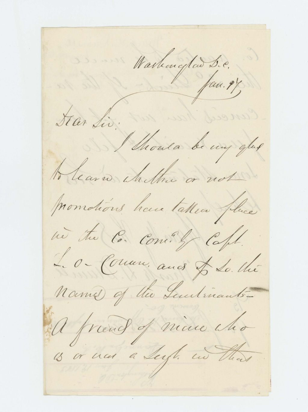 Miniature of Mark Dunnell inquires if promotions have taken place in Captain Cowan's company
