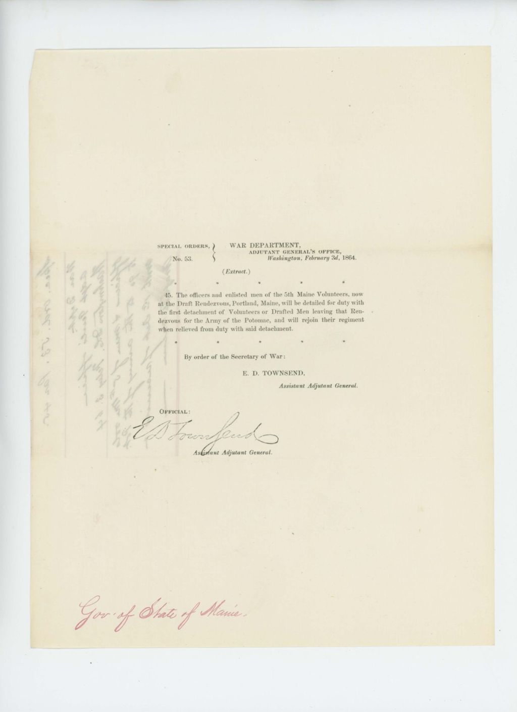 Miniature of Special Order 53 regarding Draft Rendezvous