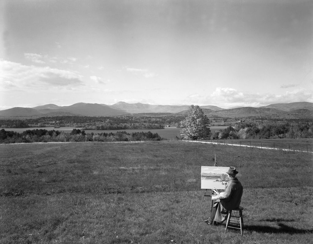 Miniature of Artist Painting A Lake View At Kezar Lake