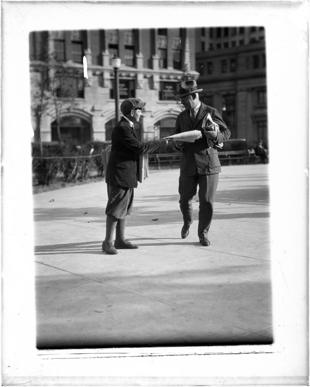 Miniature of Newsboy Selling A Paper To A Man On A City Sidewalk, Nj
