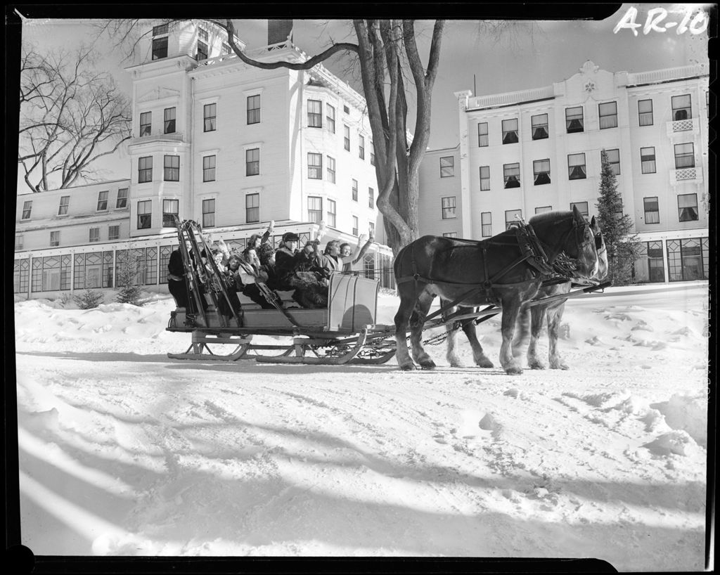 Miniature of Group Of People, On A Horse Drawn Sleigh, Heading Off To Go Skiing At A Lodge In Poland Spring