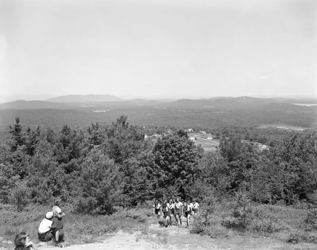 Miniature of Group Of Girl Scouts Climbing At Douglass Hill In Sebago, Spectacular Mountain Views
