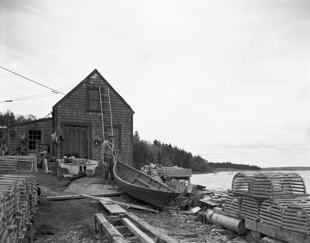 Miniature of Lobster Fisherman Standing By His Fish House In Cushing--Mr. Stone By The Boat