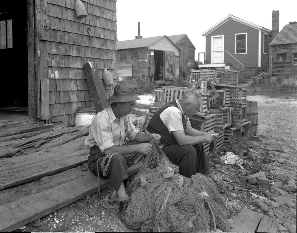 Miniature of Two Men Standing On Doorstep Of A Shop In Ogunquit, One Mending A Fish Net The Other Whittling