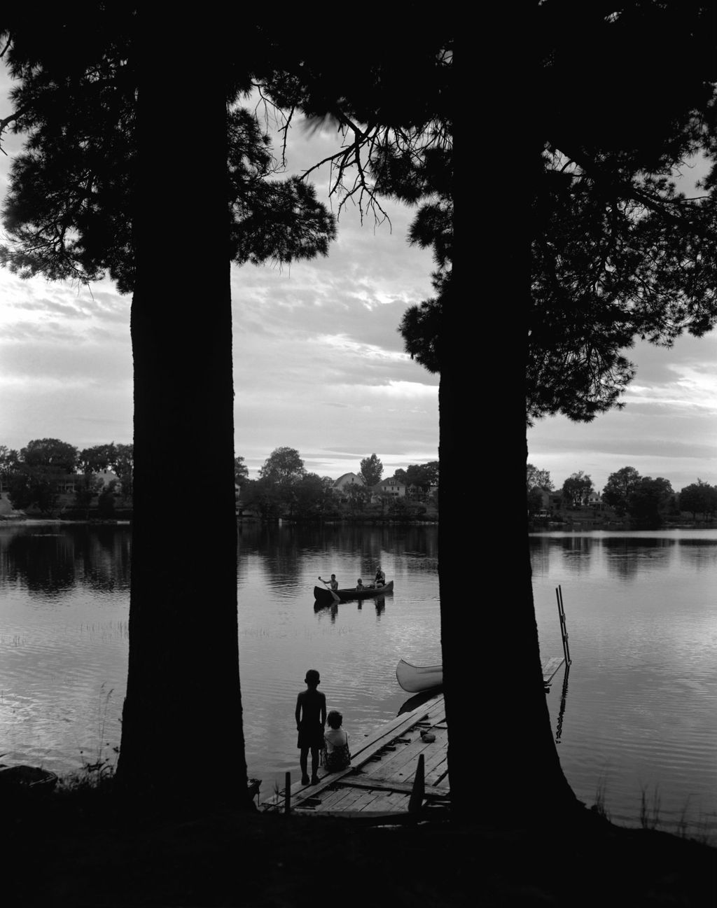 Miniature of Nicely Framed Scene Of Canoeists On Pleasant Pond In Casco