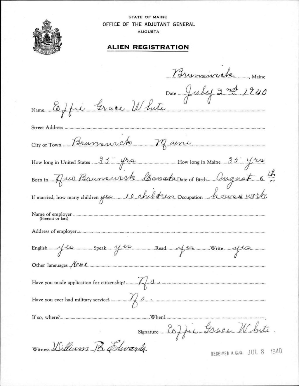 Miniature of Alien Registration- White, Effie G. (Brunswick, Cumberland County)