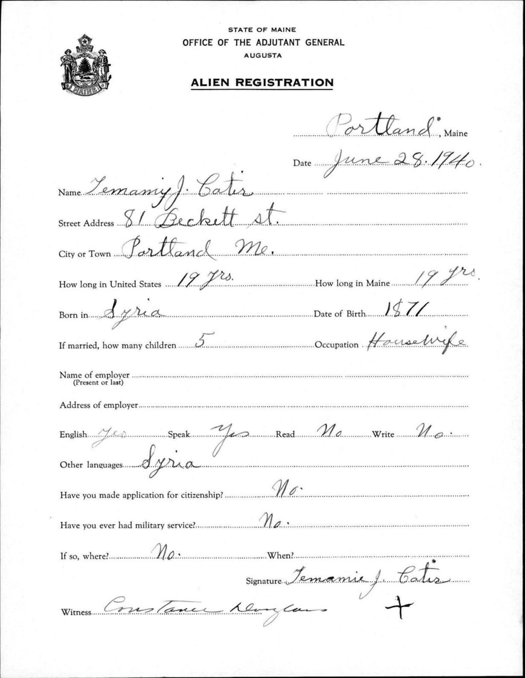Miniature of Alien Registration- Cater, Temamie J. (Portland, Cumberland County)