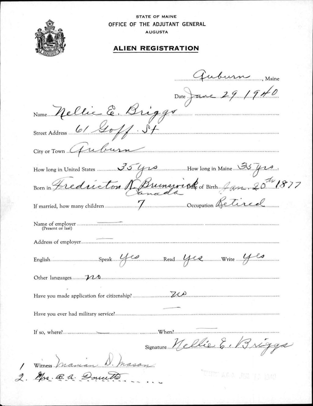Miniature of Alien Registration- Briggs, Nellie E. (Auburn, Androscoggin County)