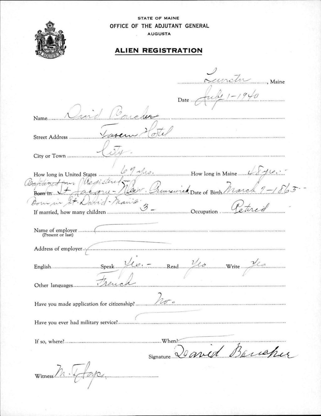 Miniature of Alien Registration- Boucher, David (Lewiston, Androscoggin County)