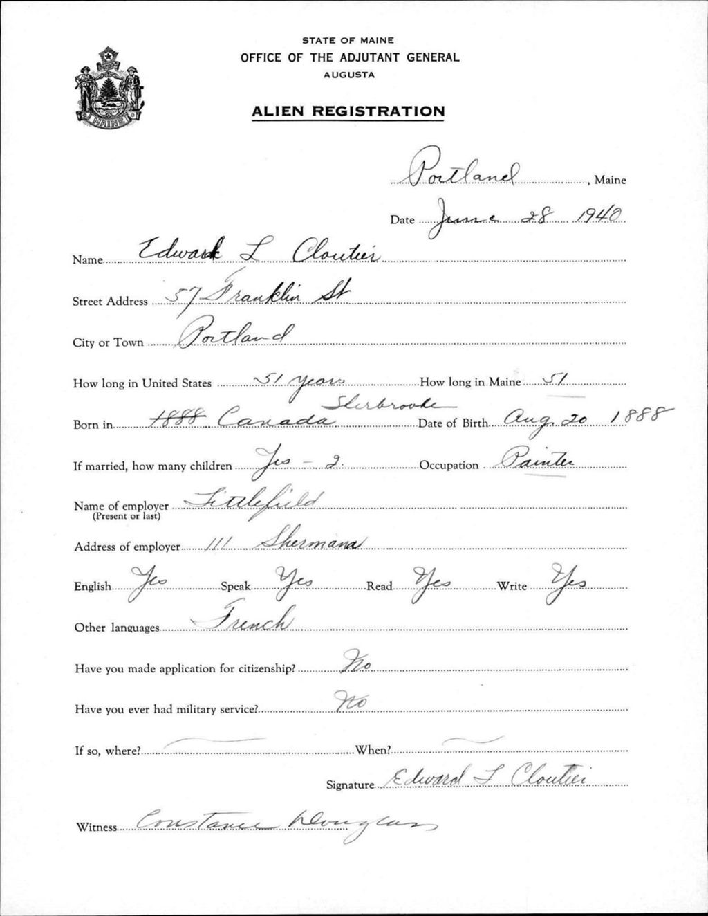 Miniature of Alien Registration- Cloutier, Edward L. (Portland, Cumberland County)