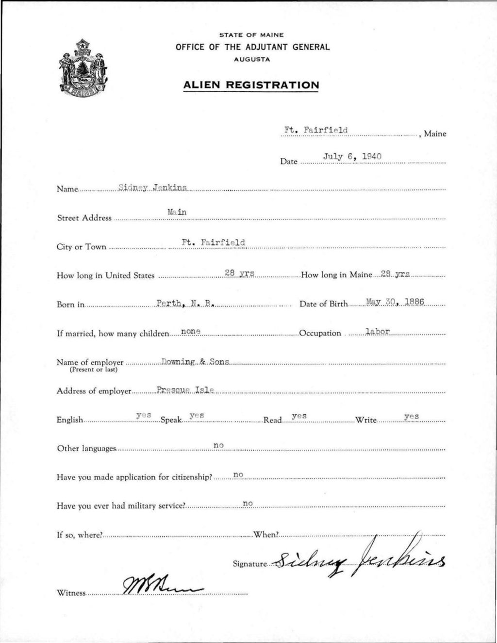 Alien Registration- Jenkins, Sidney (Fort Fairfield, Aroostook County)