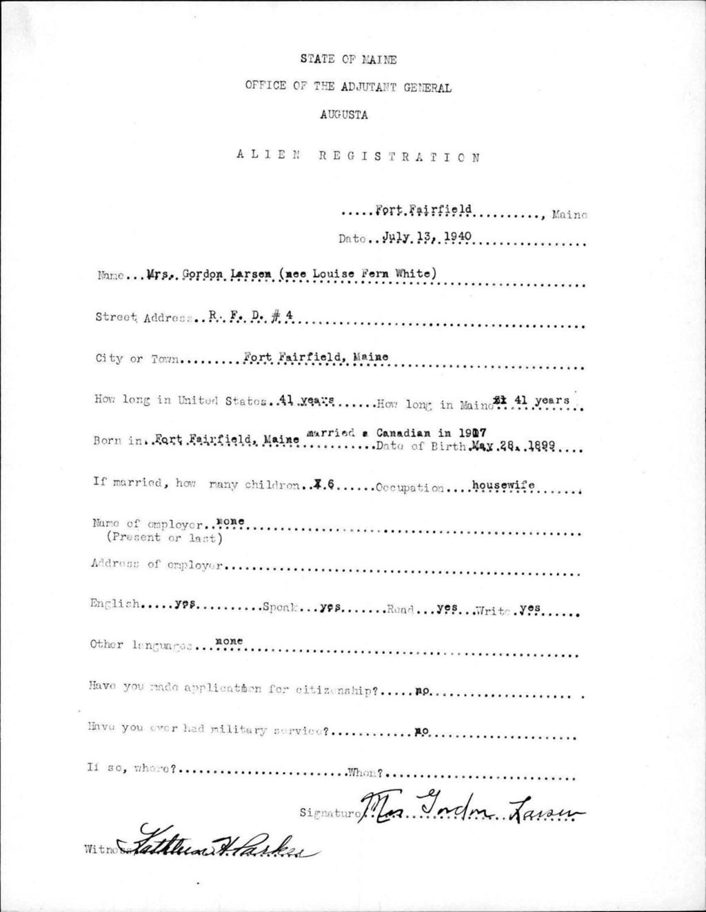 Alien Registration- White, Louise F. (Fort Fairfield, Aroostook County)