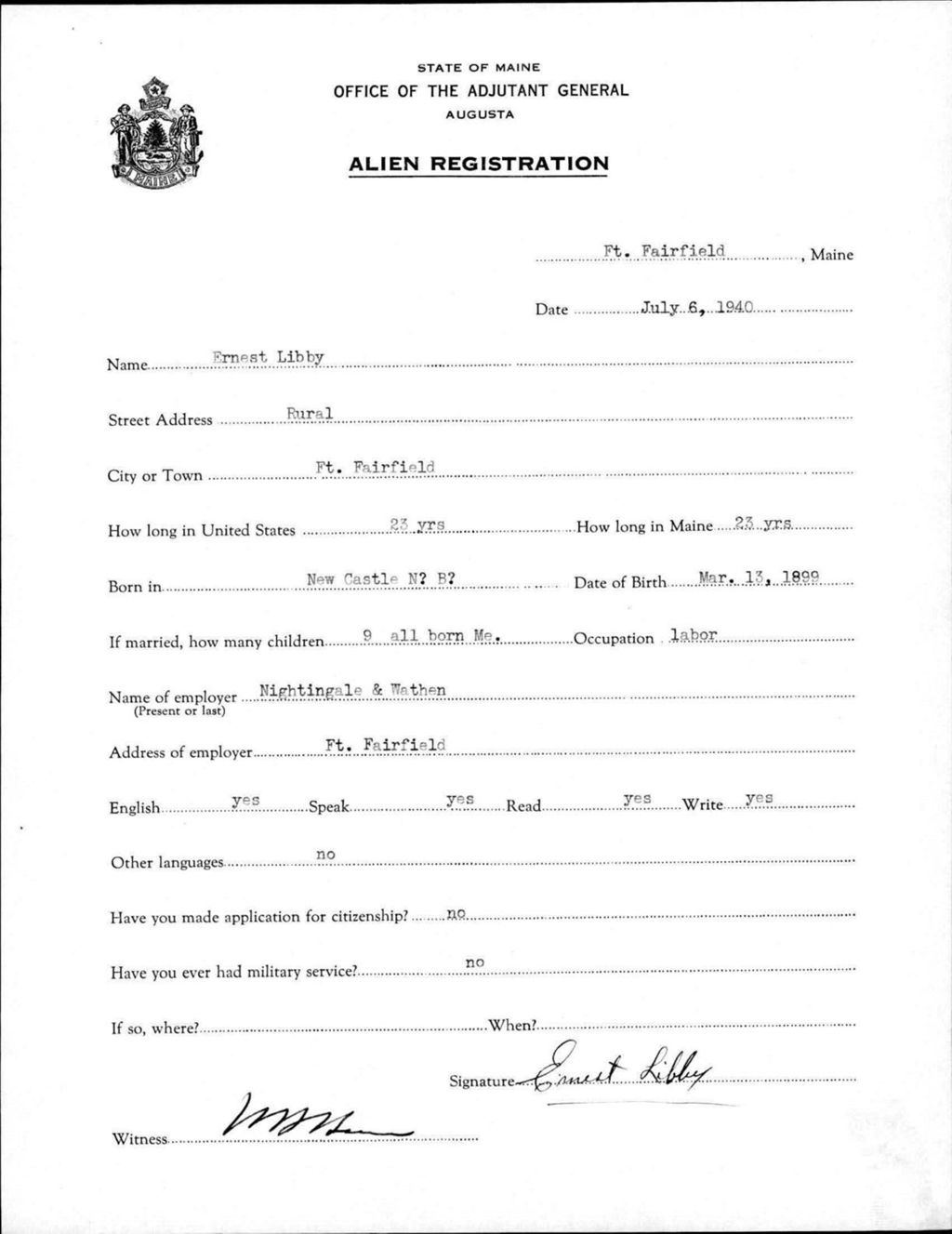 Alien Registration- Libby, Ernest (Fort Fairfield, Aroostook County)