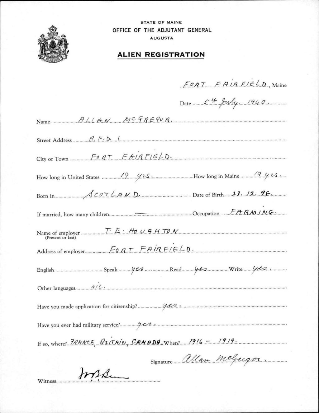 Alien Registration- Mcgregor, Allan (Fort Fairfield, Aroostook County)