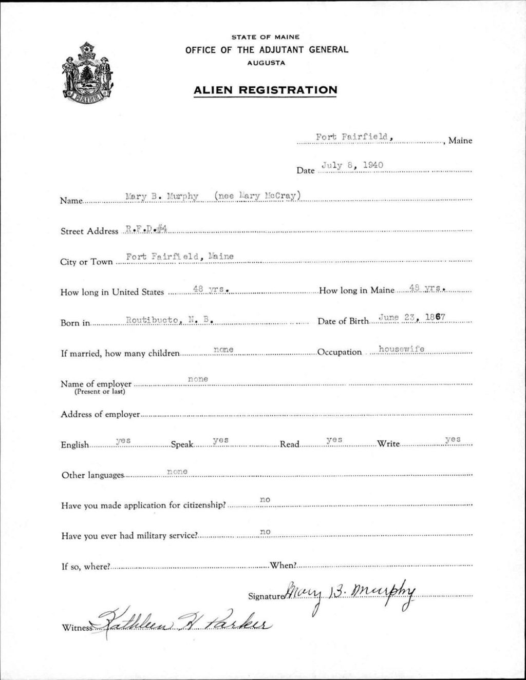 Alien Registration- Mccray, Mary (Fort Fairfield, Aroostook County)
