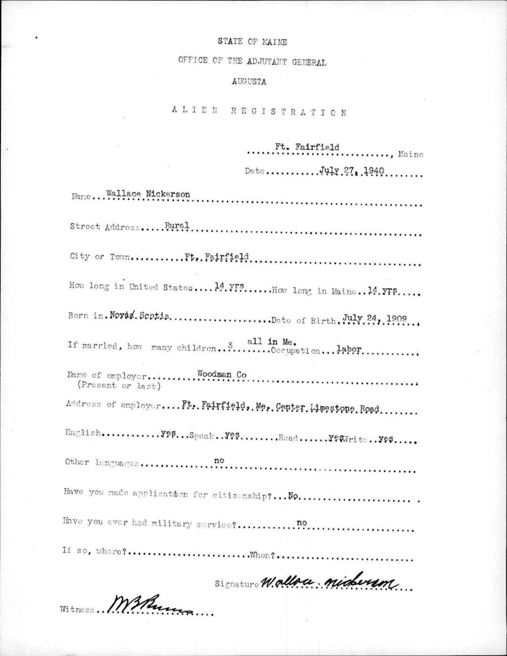 Alien Registration- Nickerson, Wallace (Fort Fairfield, Aroostook County)