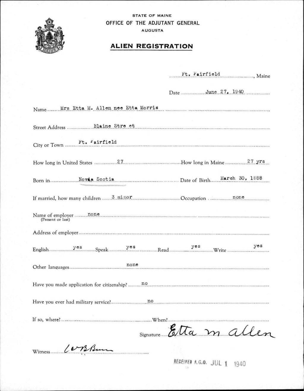 Alien Registration- Morris, Etta M. (Fort Fairfield, Aroostook County)