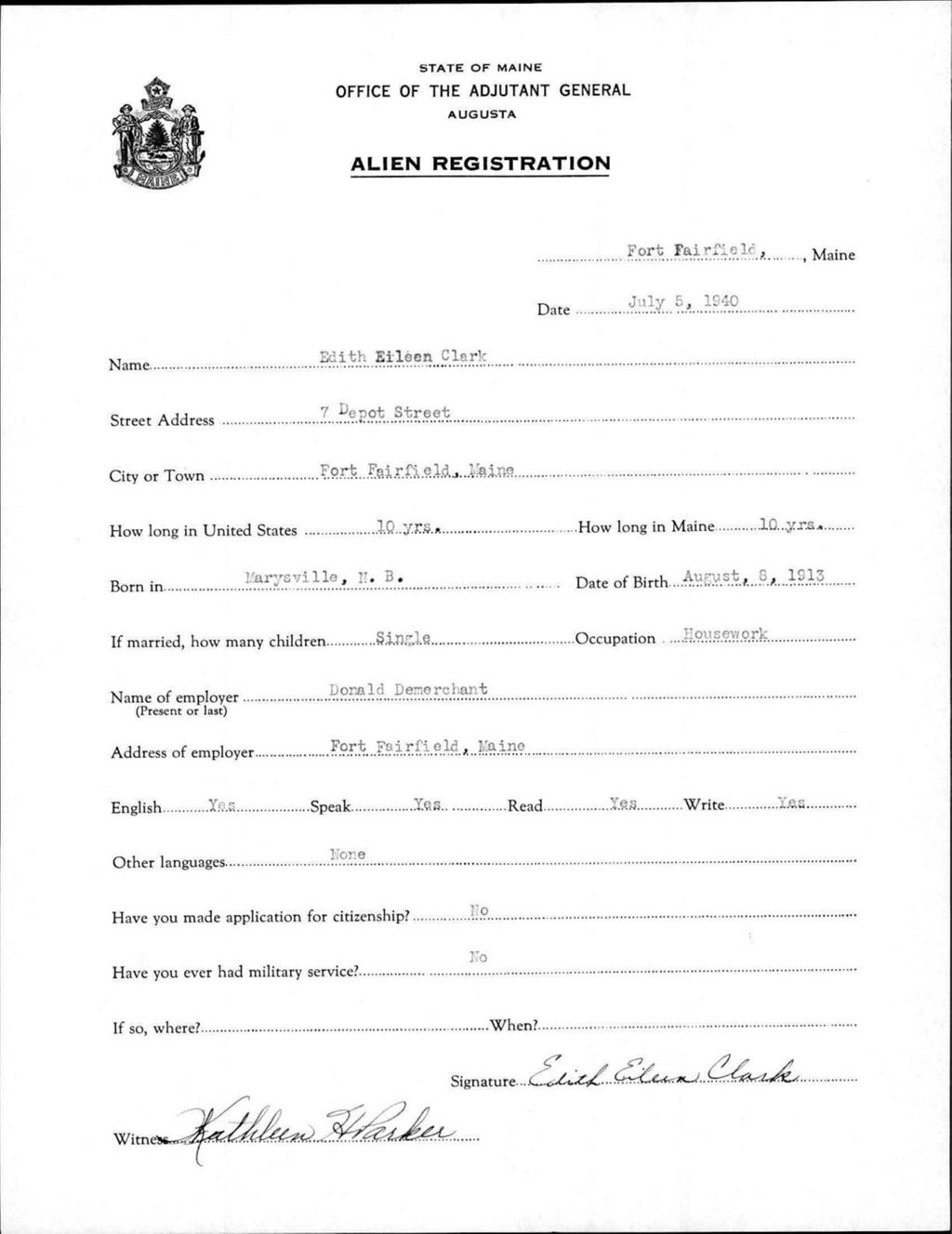 Alien Registration- Clark, Edith E. (Fort Fairfield, Aroostook County)