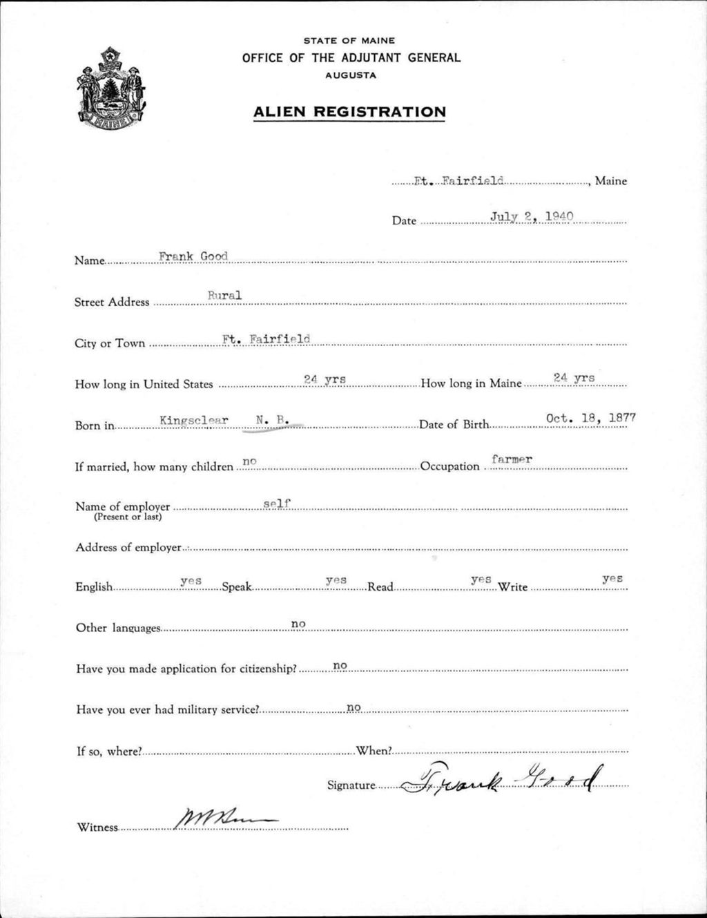 Alien Registration- Good, Frank (Fort Fairfield, Aroostook County)
